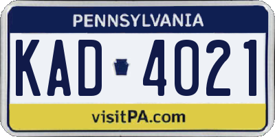 PA license plate KAD4021