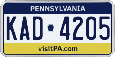 PA license plate KAD4205