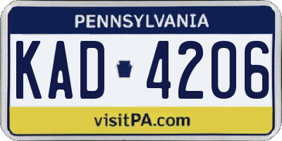 PA license plate KAD4206