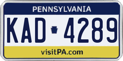 PA license plate KAD4289