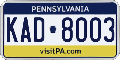 PA license plate KAD8003