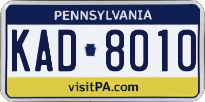 PA license plate KAD8010