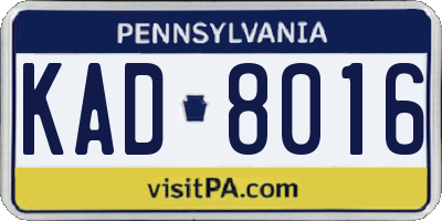 PA license plate KAD8016