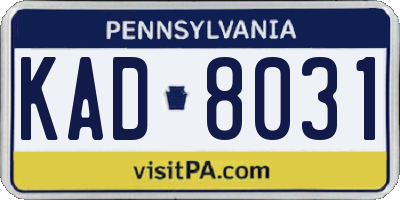 PA license plate KAD8031