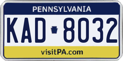 PA license plate KAD8032