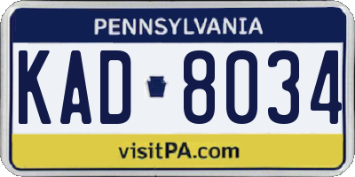 PA license plate KAD8034