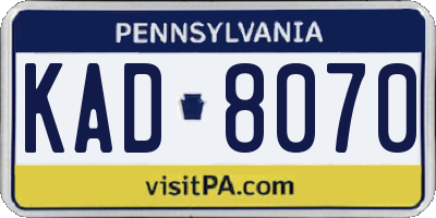 PA license plate KAD8070