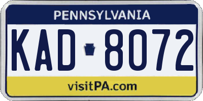 PA license plate KAD8072