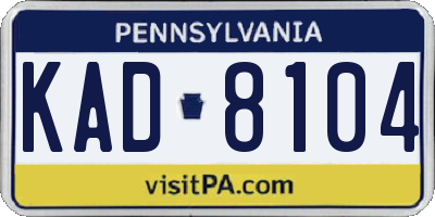 PA license plate KAD8104