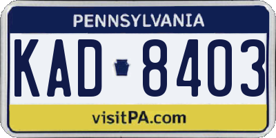 PA license plate KAD8403