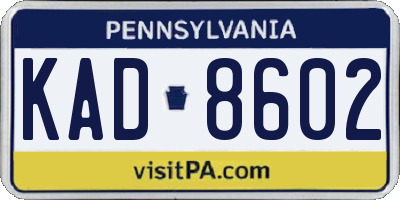 PA license plate KAD8602