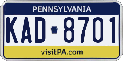 PA license plate KAD8701