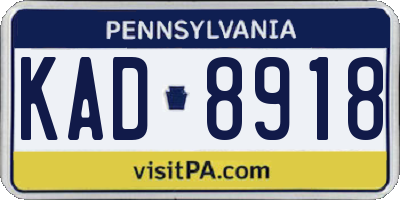 PA license plate KAD8918