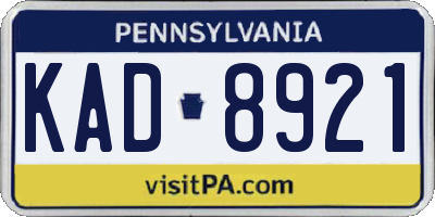 PA license plate KAD8921