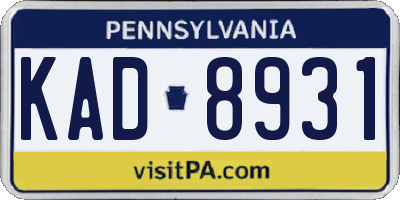 PA license plate KAD8931