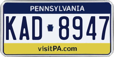 PA license plate KAD8947