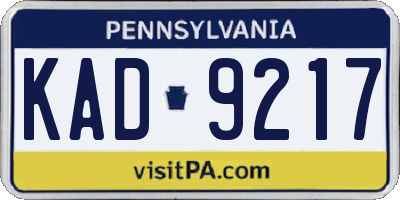 PA license plate KAD9217