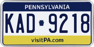 PA license plate KAD9218