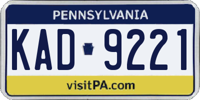 PA license plate KAD9221