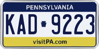PA license plate KAD9223
