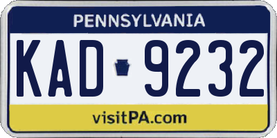 PA license plate KAD9232