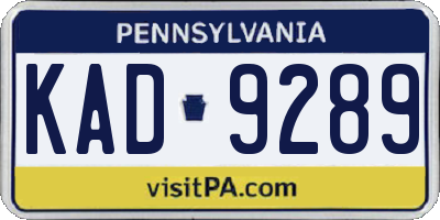 PA license plate KAD9289