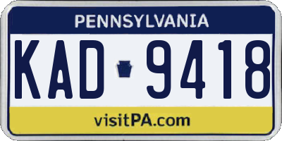 PA license plate KAD9418
