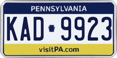 PA license plate KAD9923
