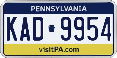PA license plate KAD9954