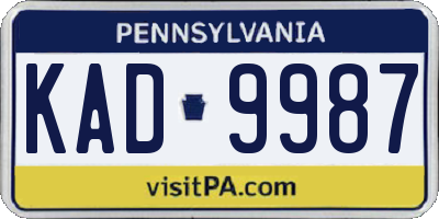PA license plate KAD9987