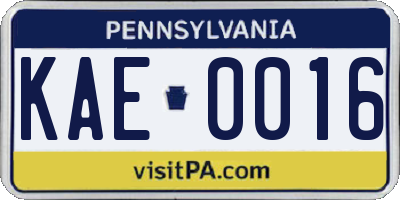 PA license plate KAE0016