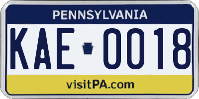 PA license plate KAE0018