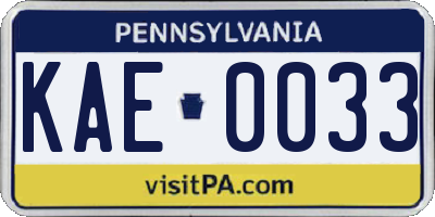 PA license plate KAE0033