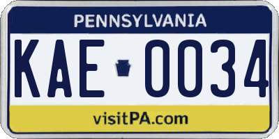 PA license plate KAE0034