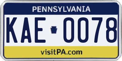 PA license plate KAE0078