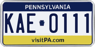 PA license plate KAE0111