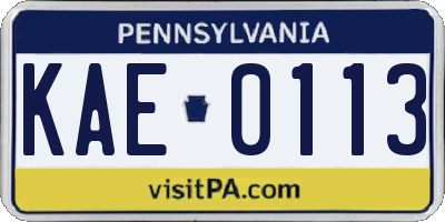 PA license plate KAE0113