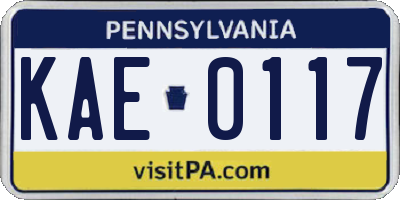 PA license plate KAE0117