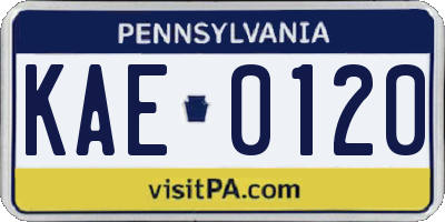 PA license plate KAE0120