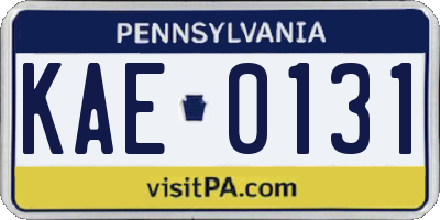 PA license plate KAE0131