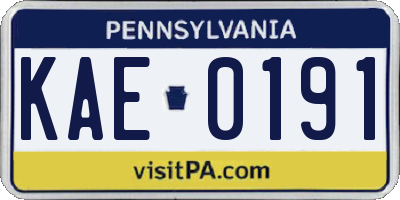 PA license plate KAE0191
