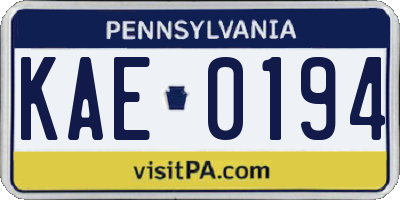 PA license plate KAE0194