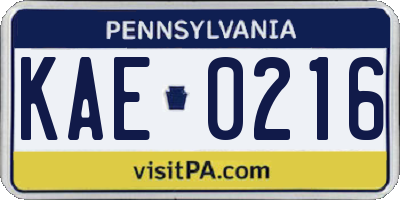 PA license plate KAE0216