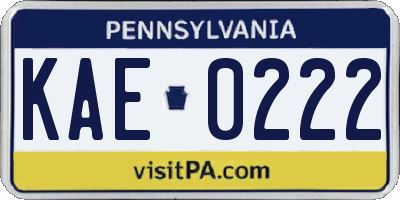 PA license plate KAE0222