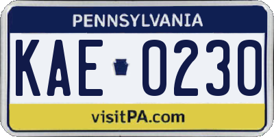 PA license plate KAE0230