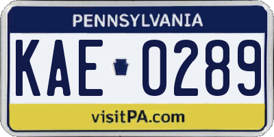PA license plate KAE0289
