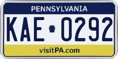 PA license plate KAE0292