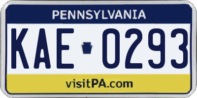 PA license plate KAE0293
