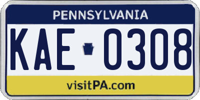 PA license plate KAE0308