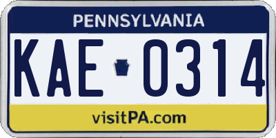 PA license plate KAE0314